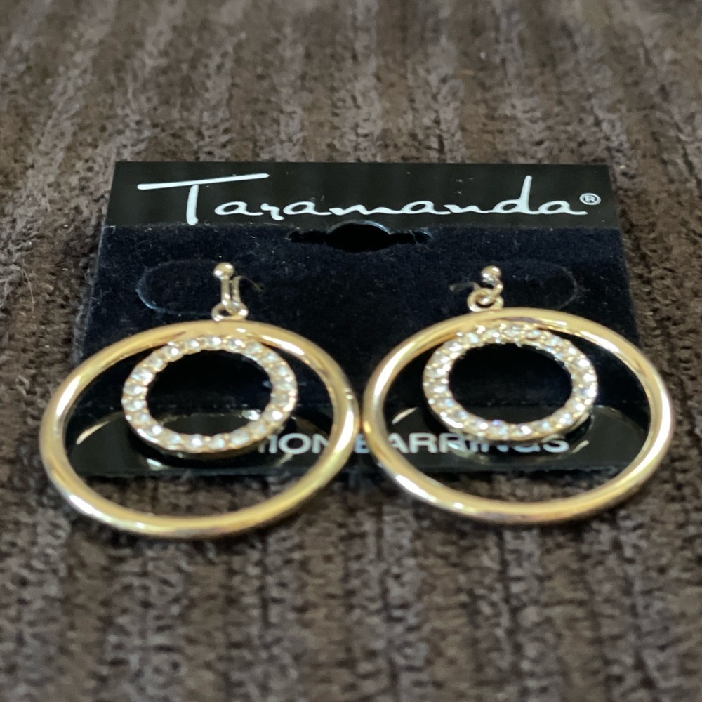 Gold and Sparkly Dangle Hoop Earrings — Taramanda - Picture 2 of 11